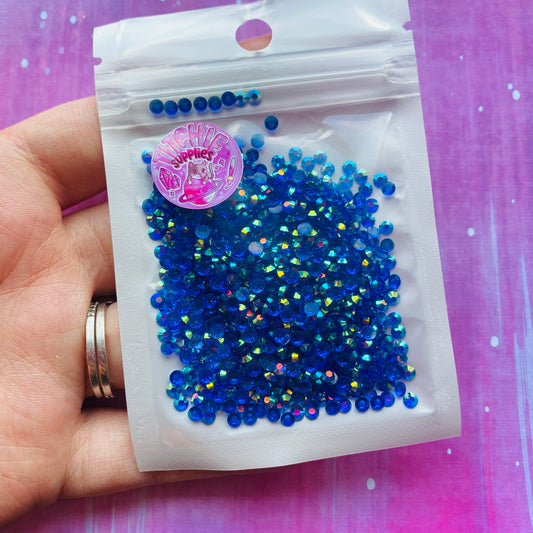 3mm Transparent Resin Rhinestones Prebagged- Royal Blue AB