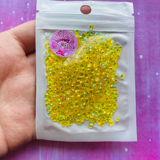 3mm Transparent Resin Rhinestones Prebagged- Yellow AB