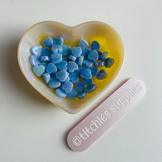 Beads - Baby Blue Iridescent Hearts (x50)