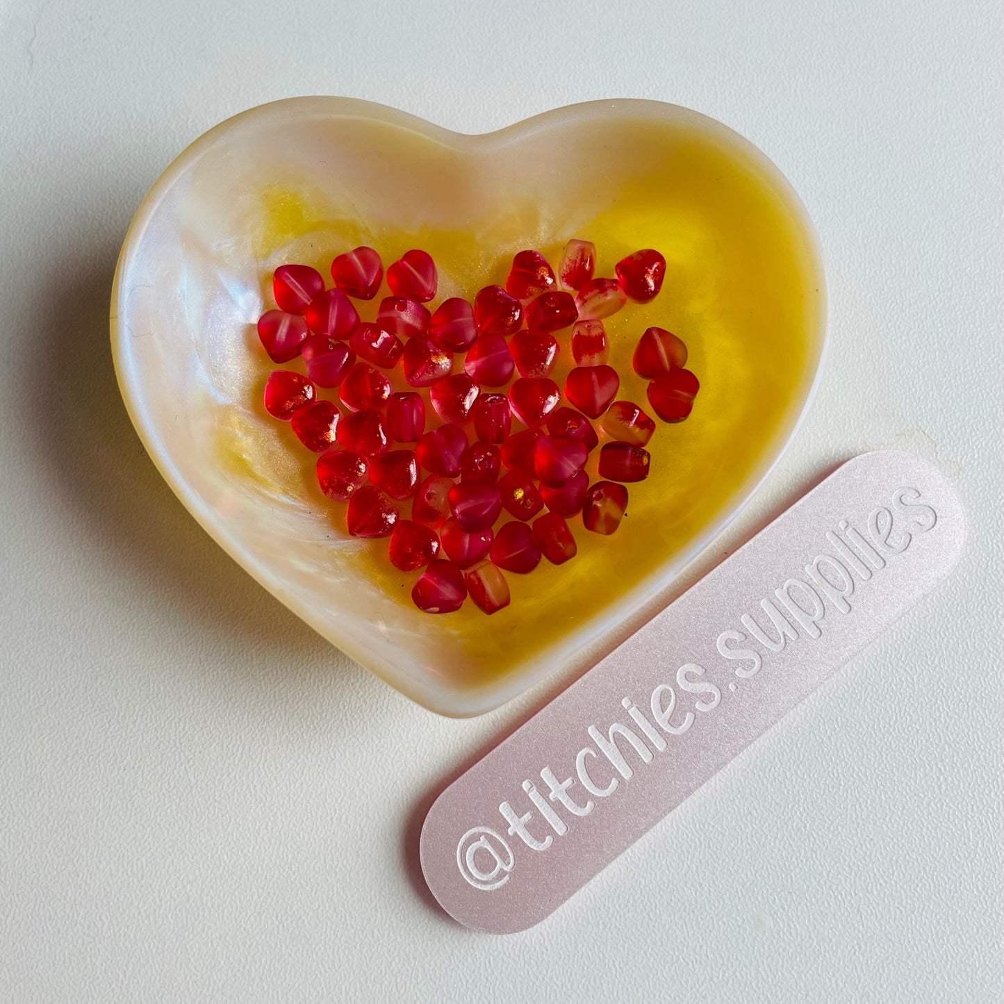 Glass Beads - Red Hearts (x50)