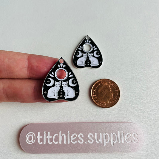 Metal Charms - Twin Cat Planchette - Silver (x1)