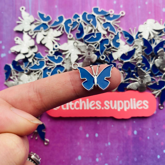 Metal Charms - Navy Butterfly (x5)