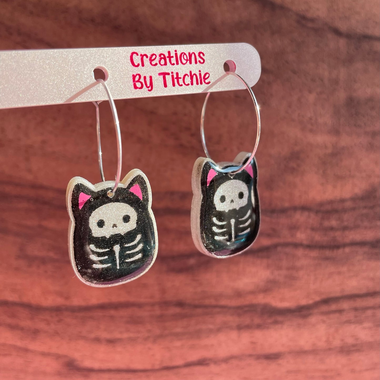 Resin Skeleton Cat Earrings