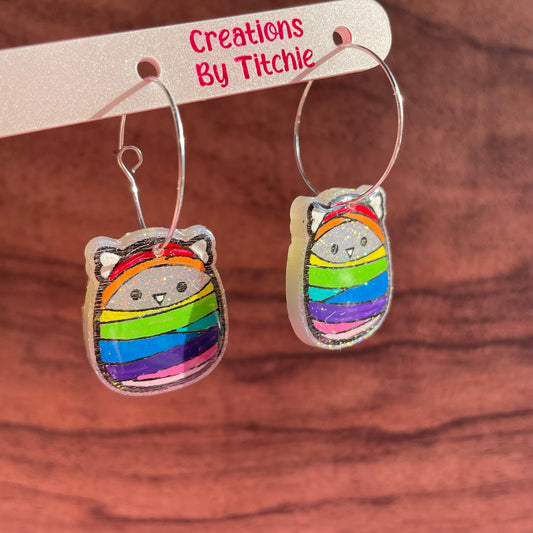Resin Rainbow Mummy Cat Earrings