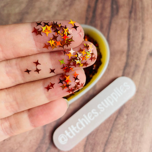 4 Point Stars Confetti -  Holographic Light Orange