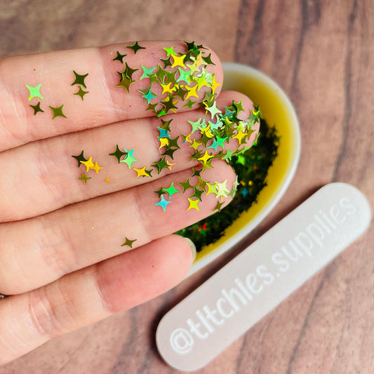 4 Point Stars Confetti -  Holographic Lime Green