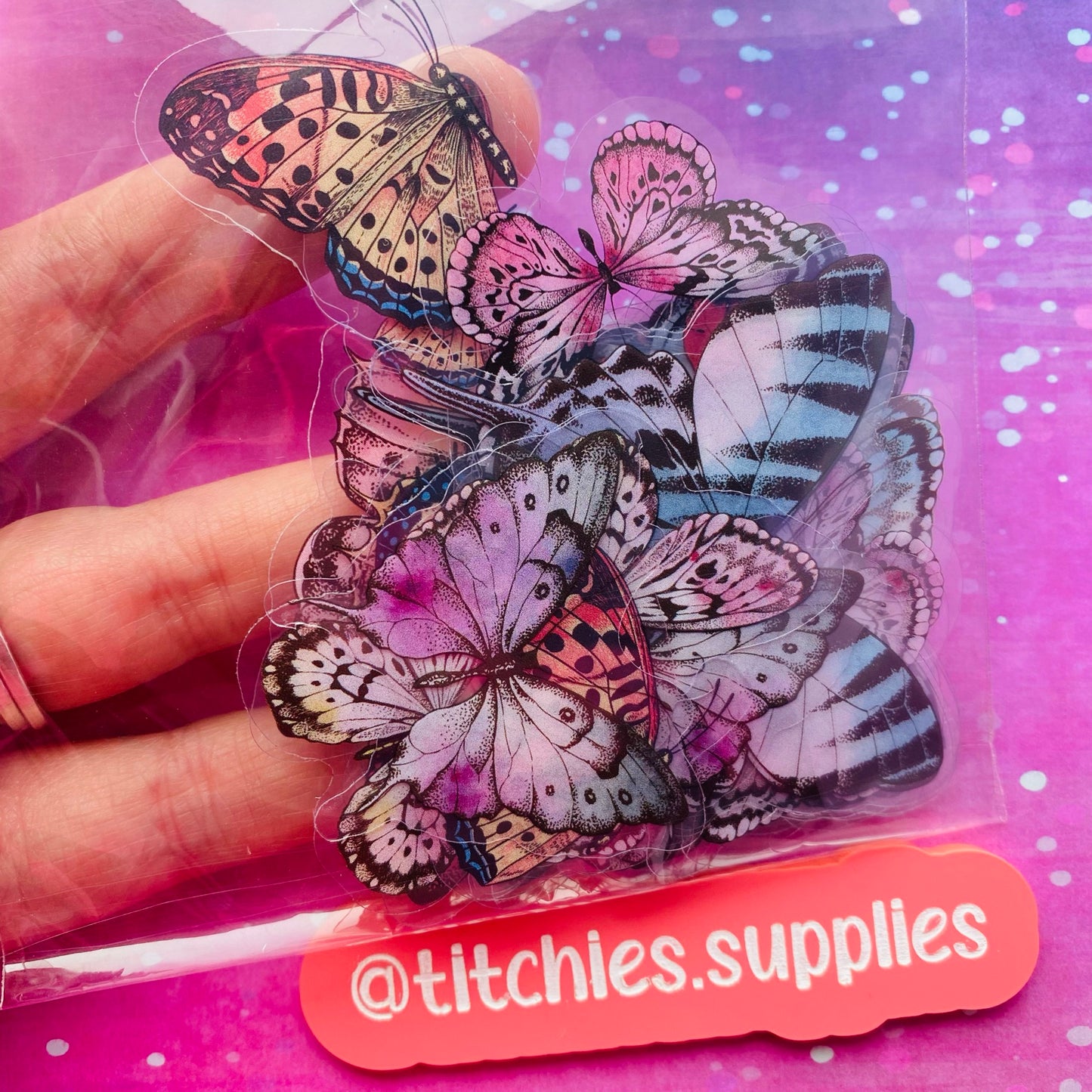 40 Pack Transparent PVC Butterfly Stickers - Purple
