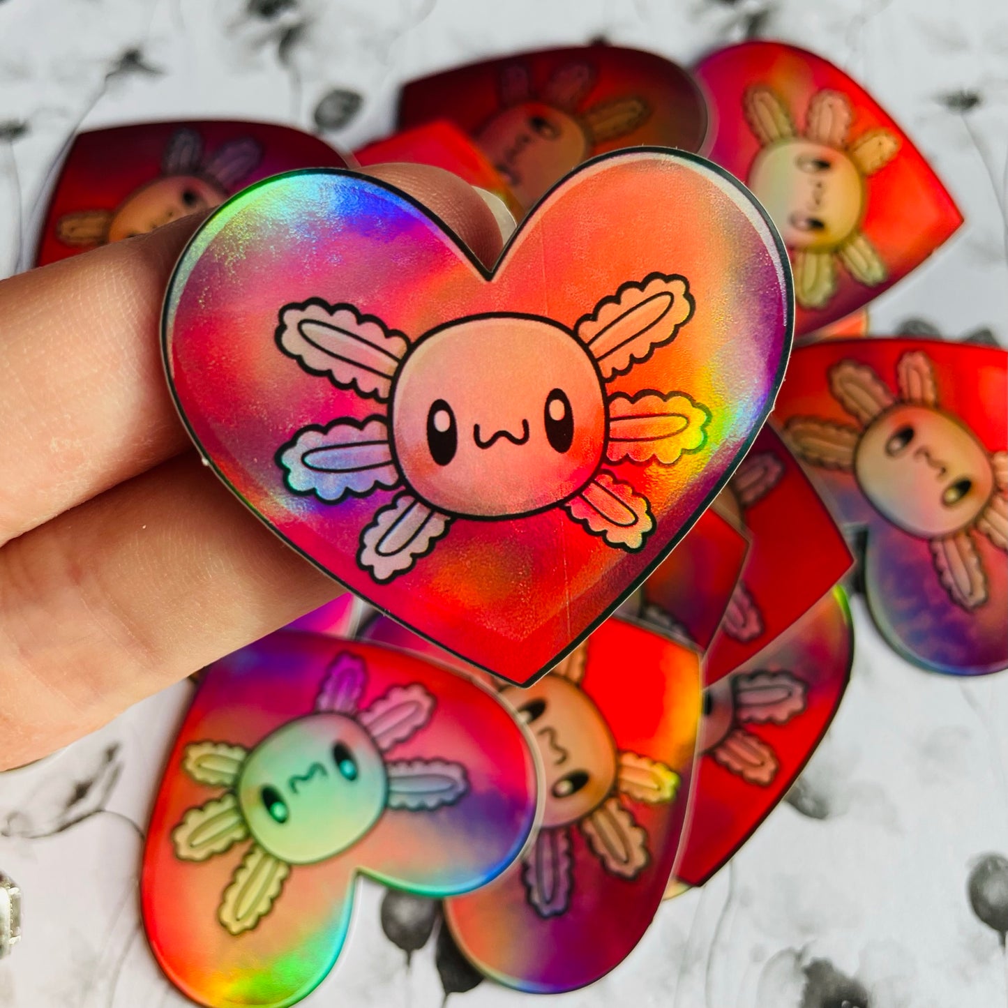 B Grade - Holographic Axolotl Heart Sticker