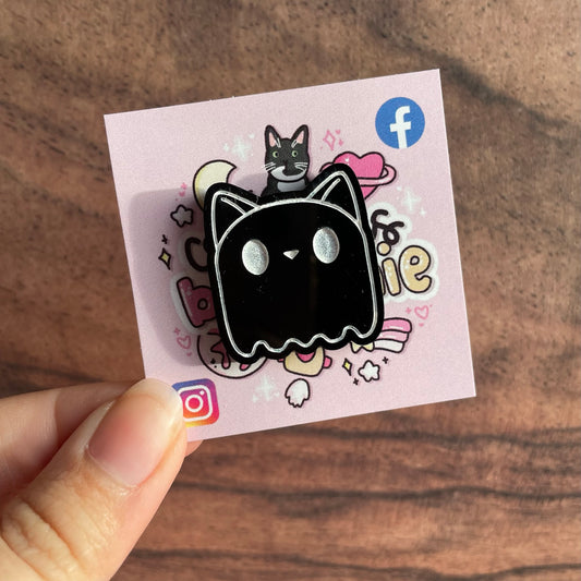 Acrylic Black Cat Ghost Pin