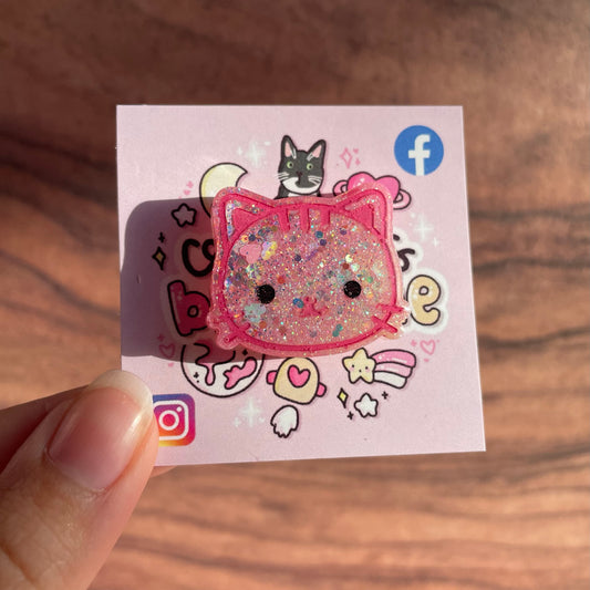 Pink Glitter Cat Resin Pin