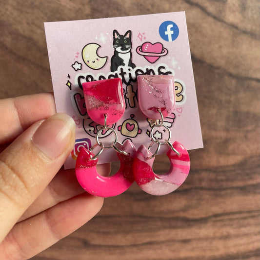 Bright Pink Hoops Clay Earrings
