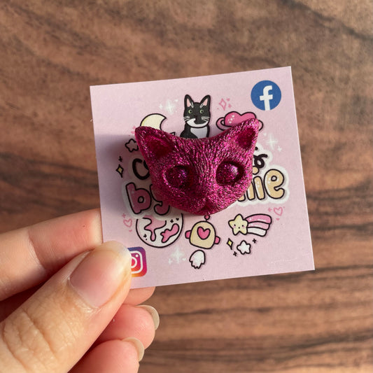 3D Hot Pink Glitter Cat Resin Pin