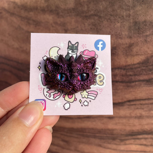 3D Metallic Devil Cat Resin Pin