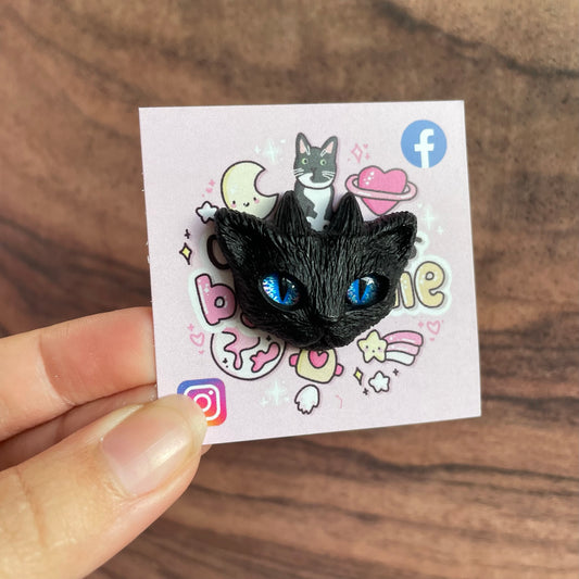 3D Black Horned Cat Resin Pin