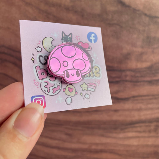 Pink Mirror Acrylic Mushroom Pin