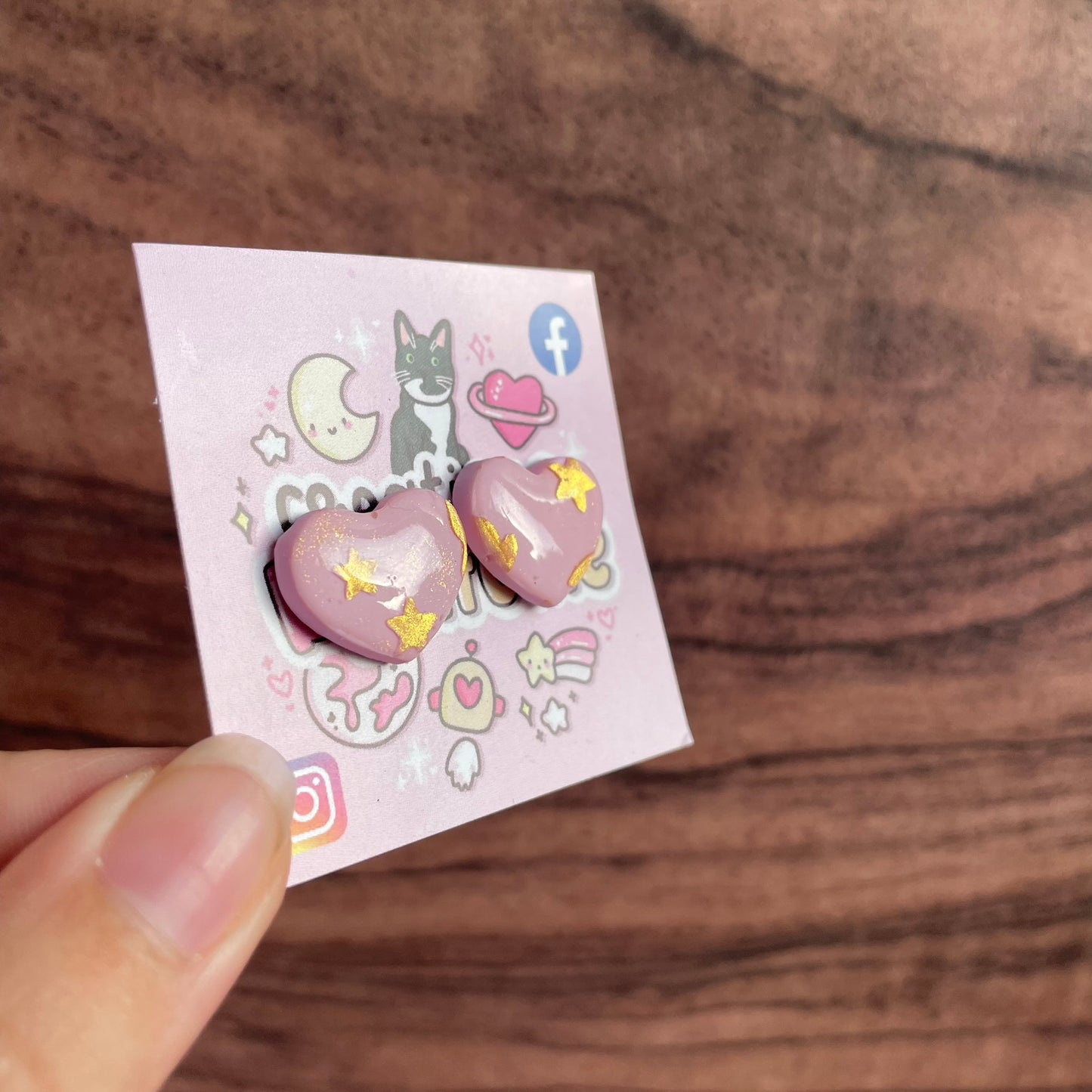 Pink/Gold Hearts Clay Studs 1