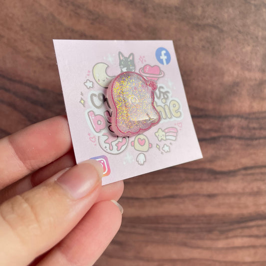 Sparkly Pink Ghost Resin Pin
