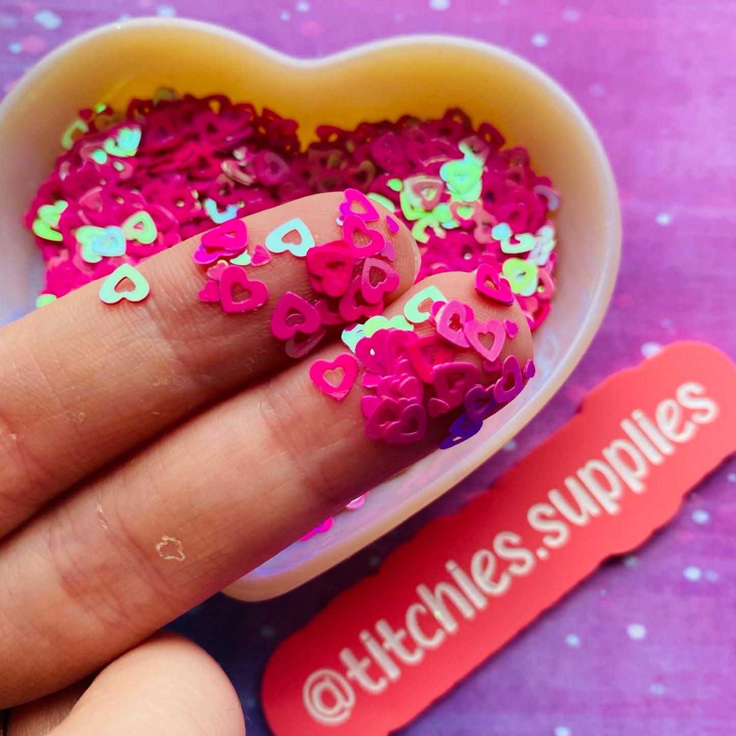 Hollow Heart Cut Out Confetti - Hot Pink Iridescent