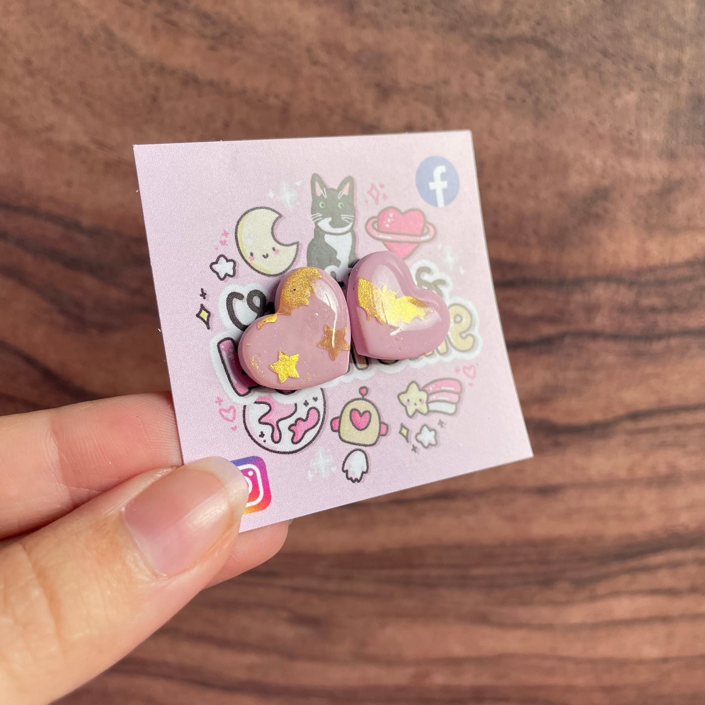 Pink/Gold Hearts Clay Studs 3
