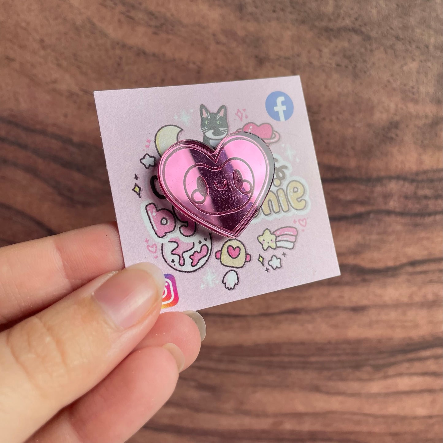 Pink Mirror Acrylic Frog Heart Pin