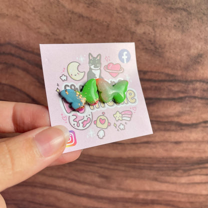 Blue/Green Mismatched Butterfly Clay Studs