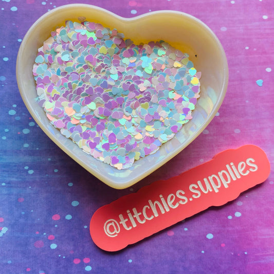 Hearts Confetti - Opaque White Iridescent