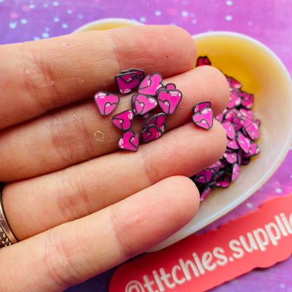 Black and Pink Heart Clay Slices