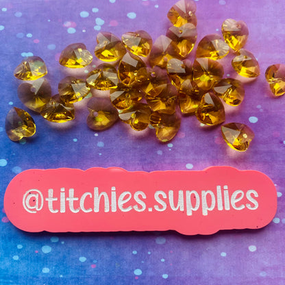 Glass Charms - Yellow Heart Crystals (x5)