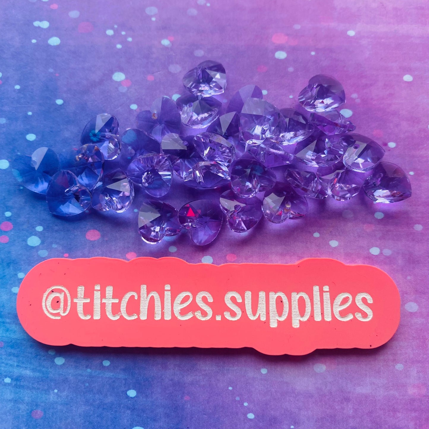 Glass Charms - Lilac Heart Crystals (x5)