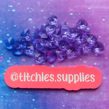 Glass Charms - Lilac Heart Crystals (x5)
