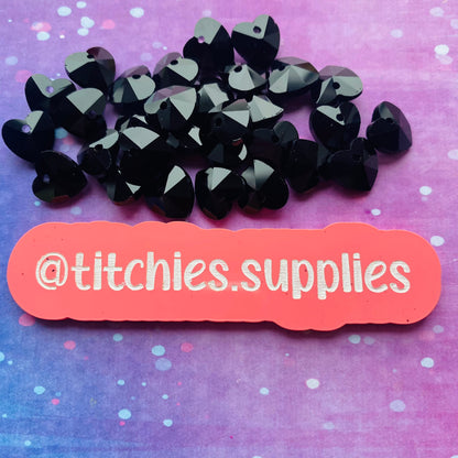 Glass Charms - Black Heart Crystals (x5)