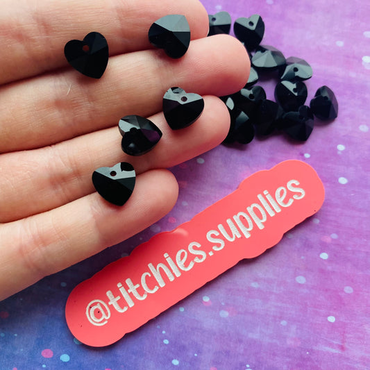 Glass Charms - Black Heart Crystals (x5)