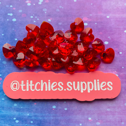 Glass Charms - Bright Red Heart Crystals (x5)