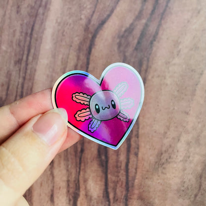 Holographic Axolotl Heart Sticker