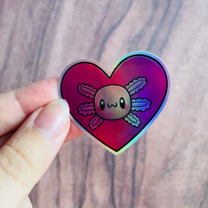 Holographic Axolotl Heart Sticker