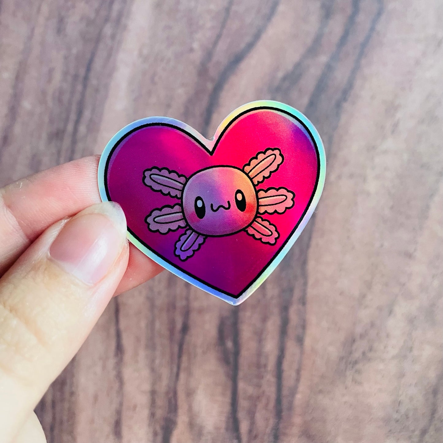 Holographic Axolotl Heart Sticker