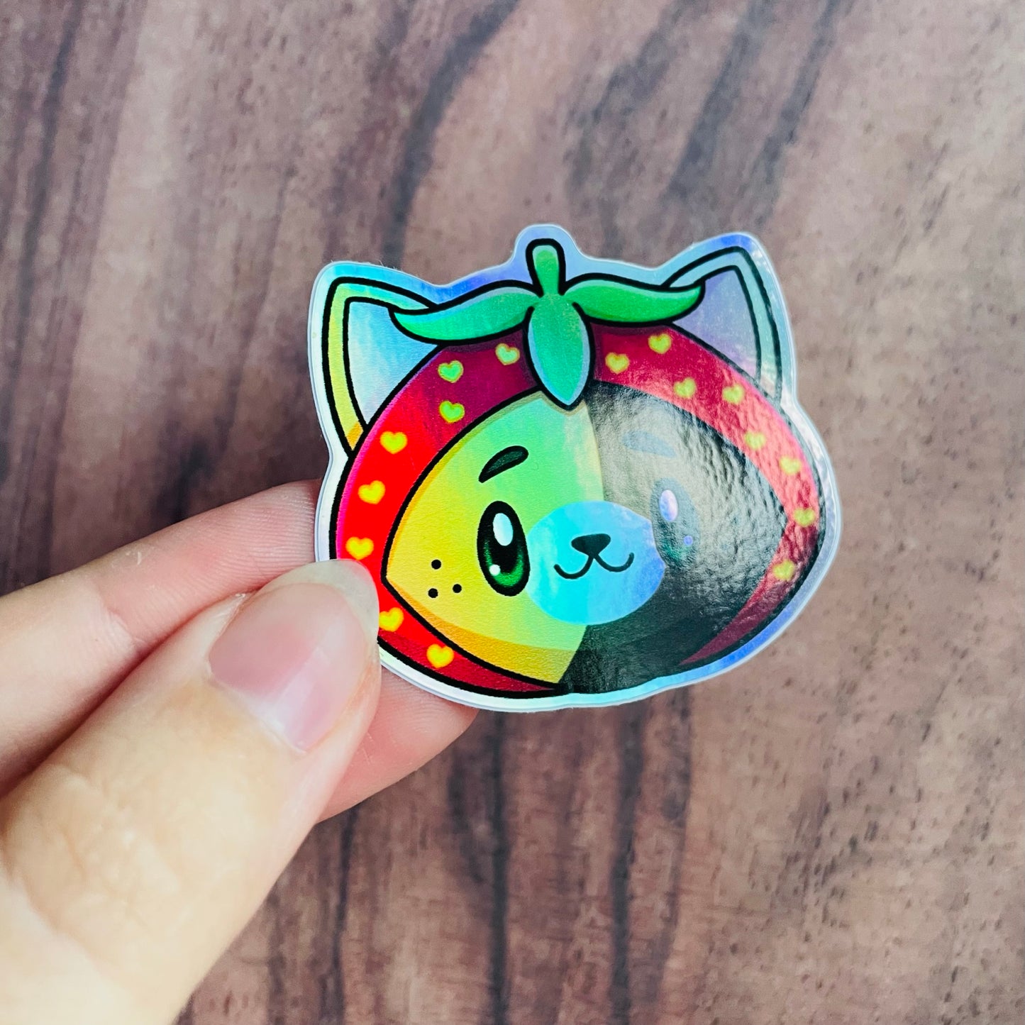 Holographic Calico Tortoiseshell Strawberry Cat Sticker