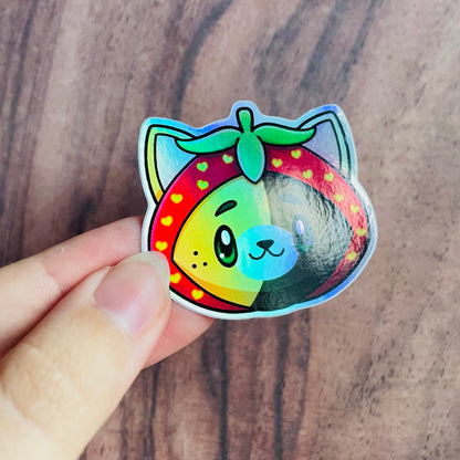 Holographic Calico Tortoiseshell Strawberry Cat Sticker