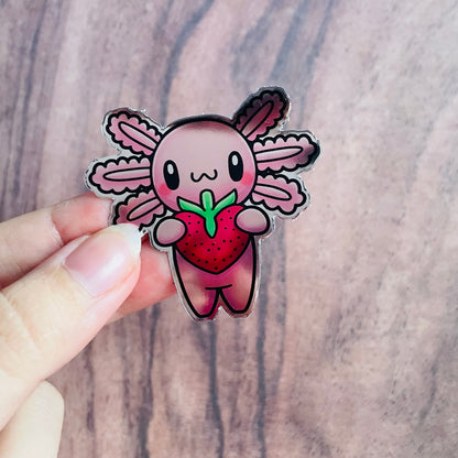 Ultra Shiny Silver Axolotl Strawberry Sticker