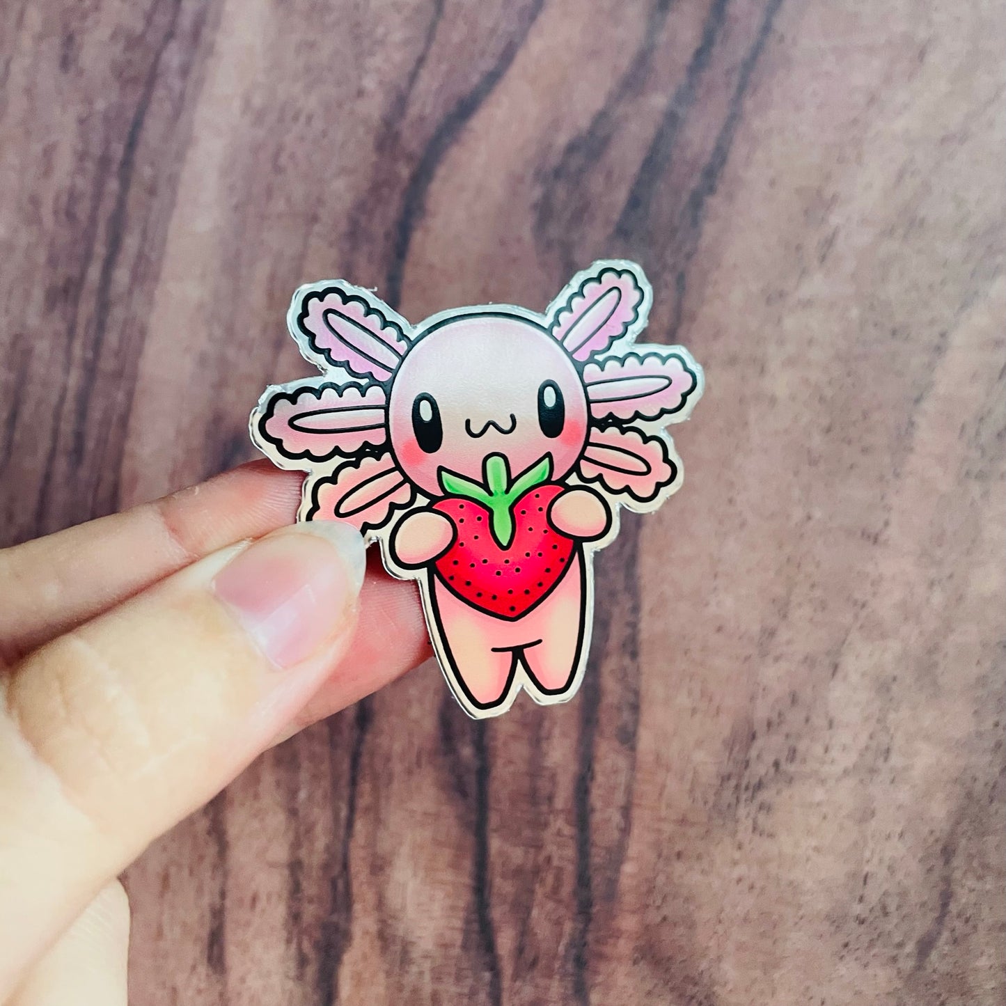 Ultra Shiny Silver Axolotl Strawberry Sticker