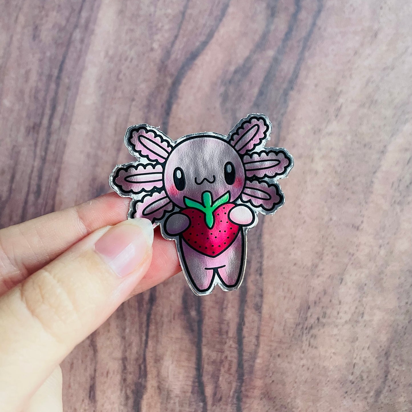 Ultra Shiny Silver Axolotl Strawberry Sticker