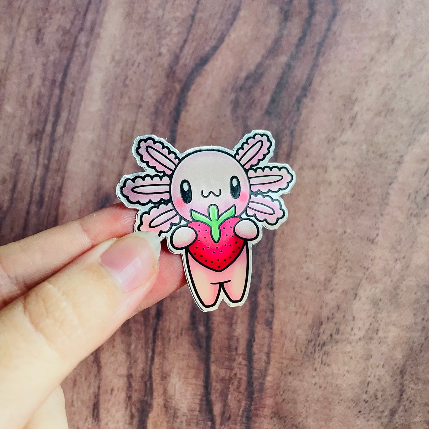 Ultra Shiny Silver Axolotl Strawberry Sticker