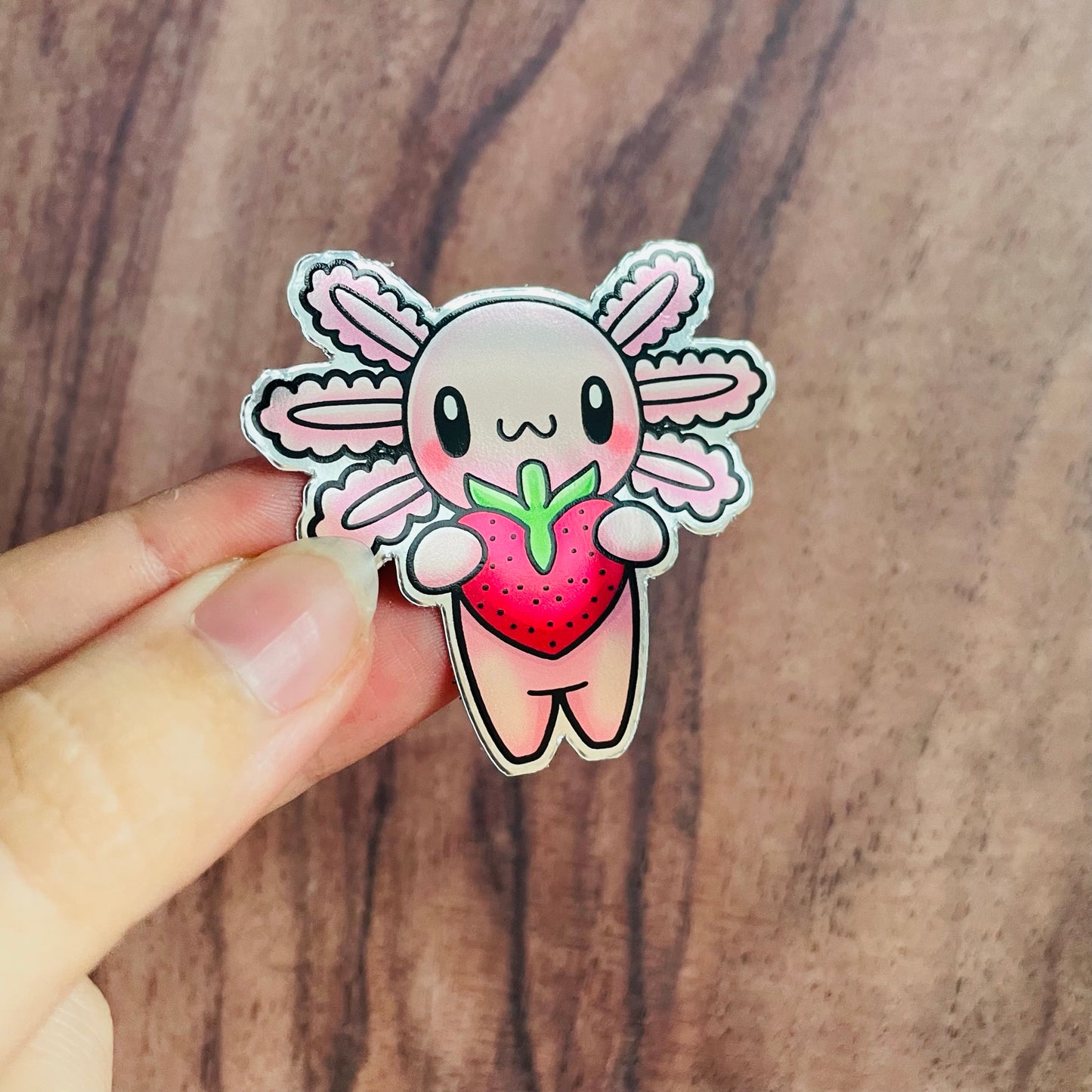 Ultra Shiny Silver Axolotl Strawberry Sticker