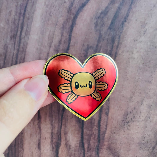 Ultra Shiny Gold Axolotl Heart Sticker