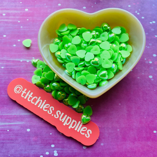 Resin Cabochon - 8mm Hearts - Neon Green