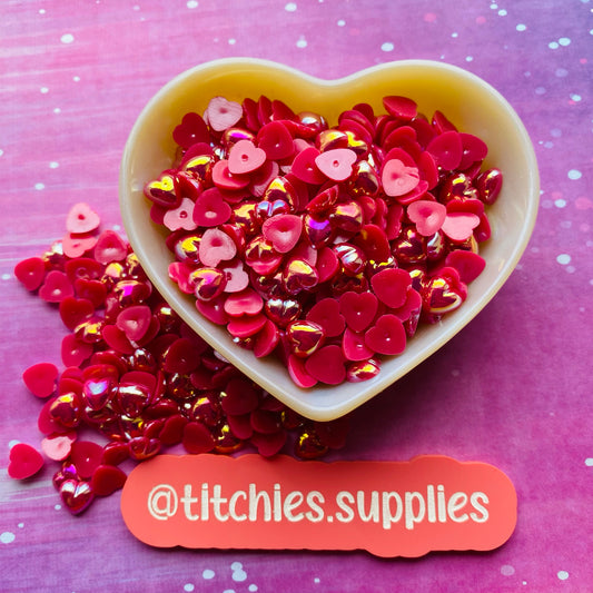 Resin Cabochon - 8mm Hearts - Cherry Pink/Red