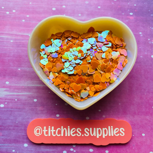 Mixed Size Heart Confetti - Iridescent Orange