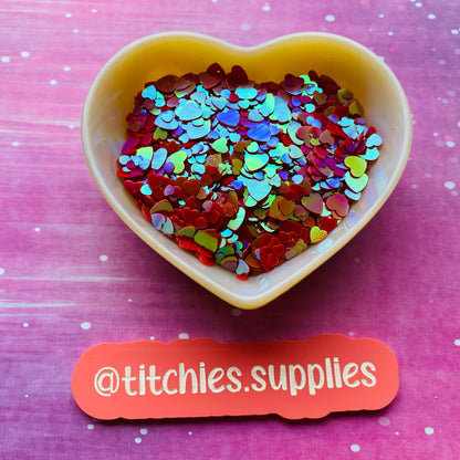 Mixed Size Heart Confetti - Iridescent Red