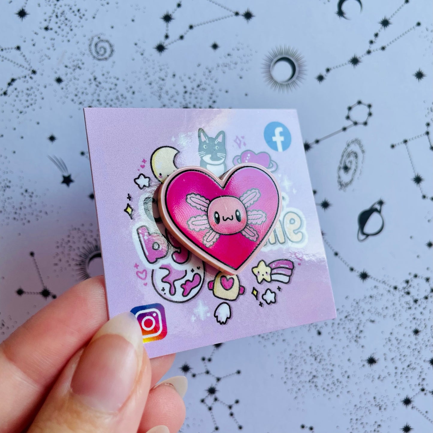 Acrylic Axolotl Heart Pin