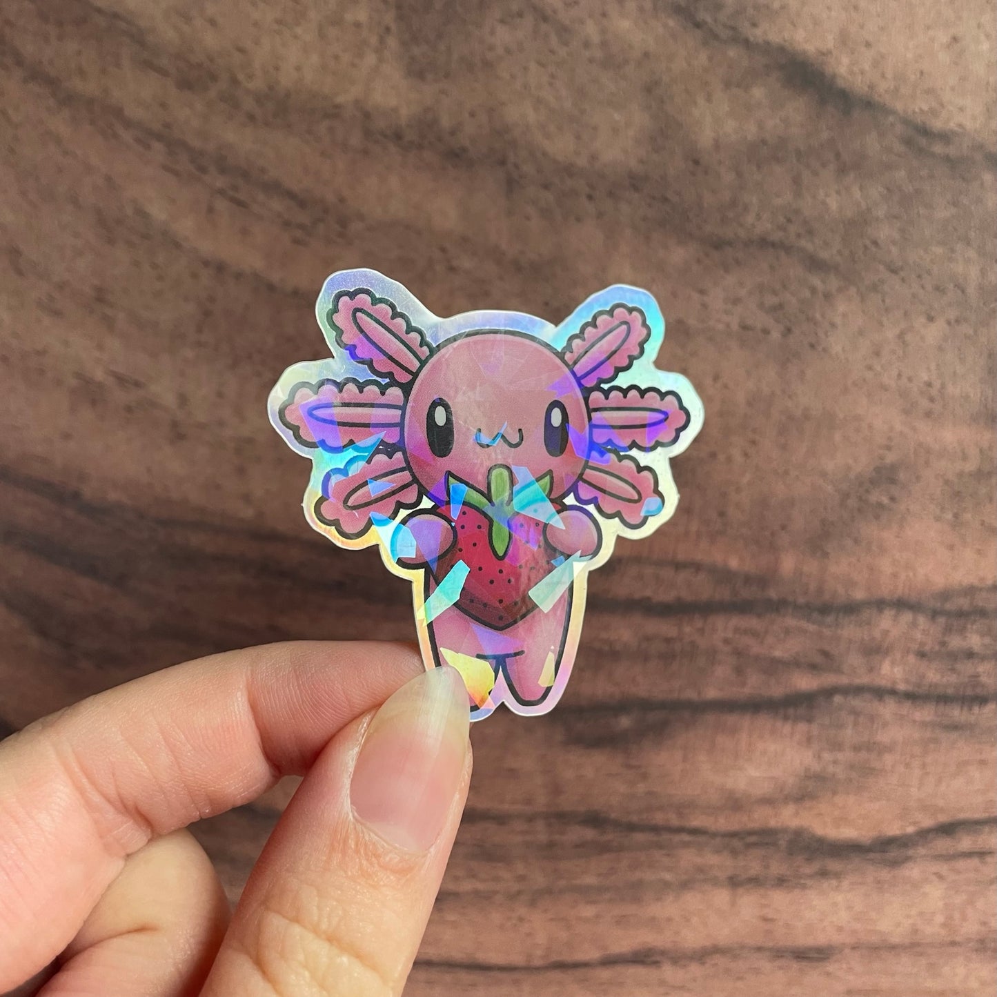 Iridescent Shatter Holographic Axolotl Strawberry Sticker